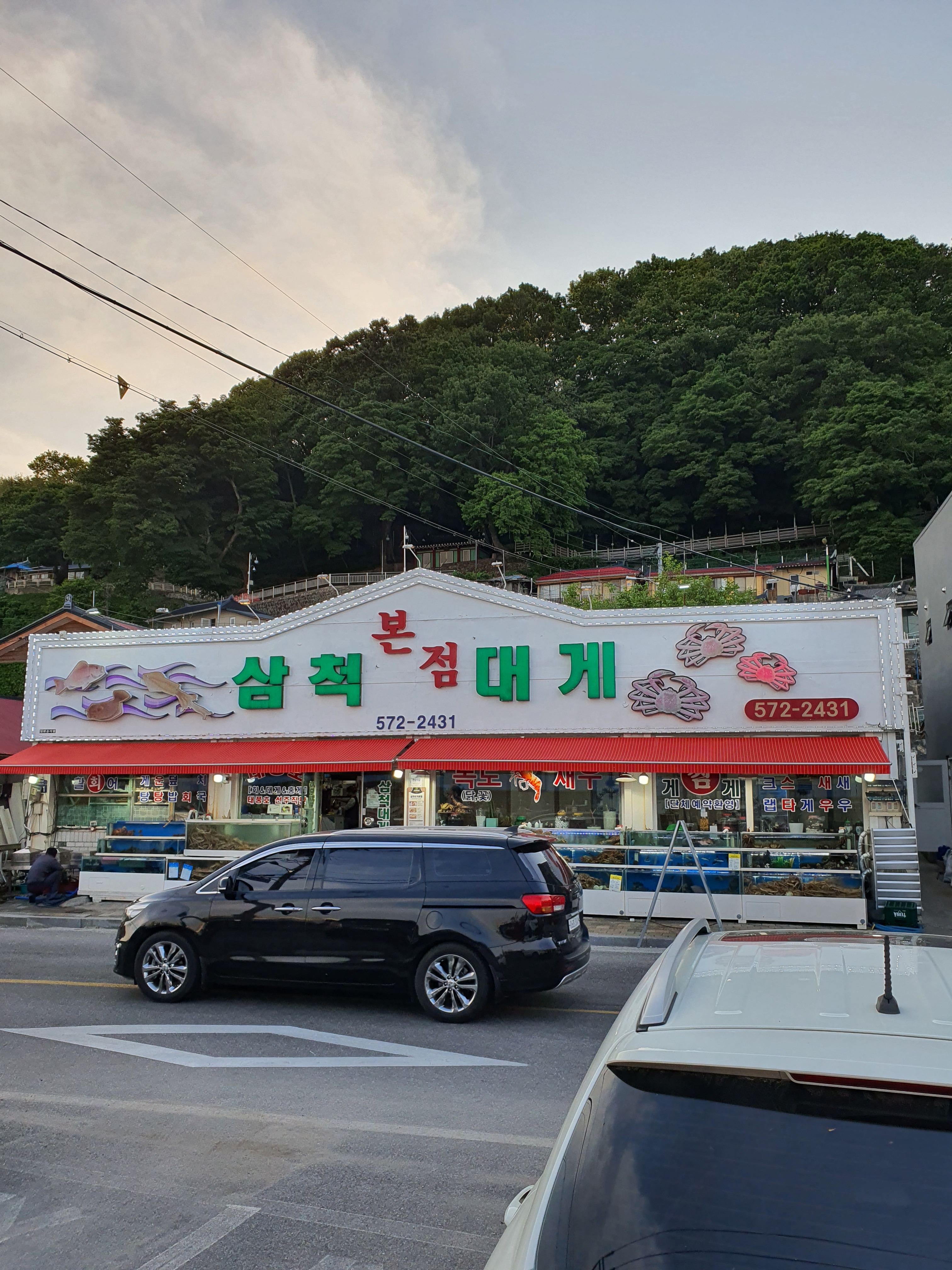 삼척 솔비치 온김에 와서 대게 2마리 포장해 목었어요. 포장은 킬로당 만 원씩 빼줍니다.