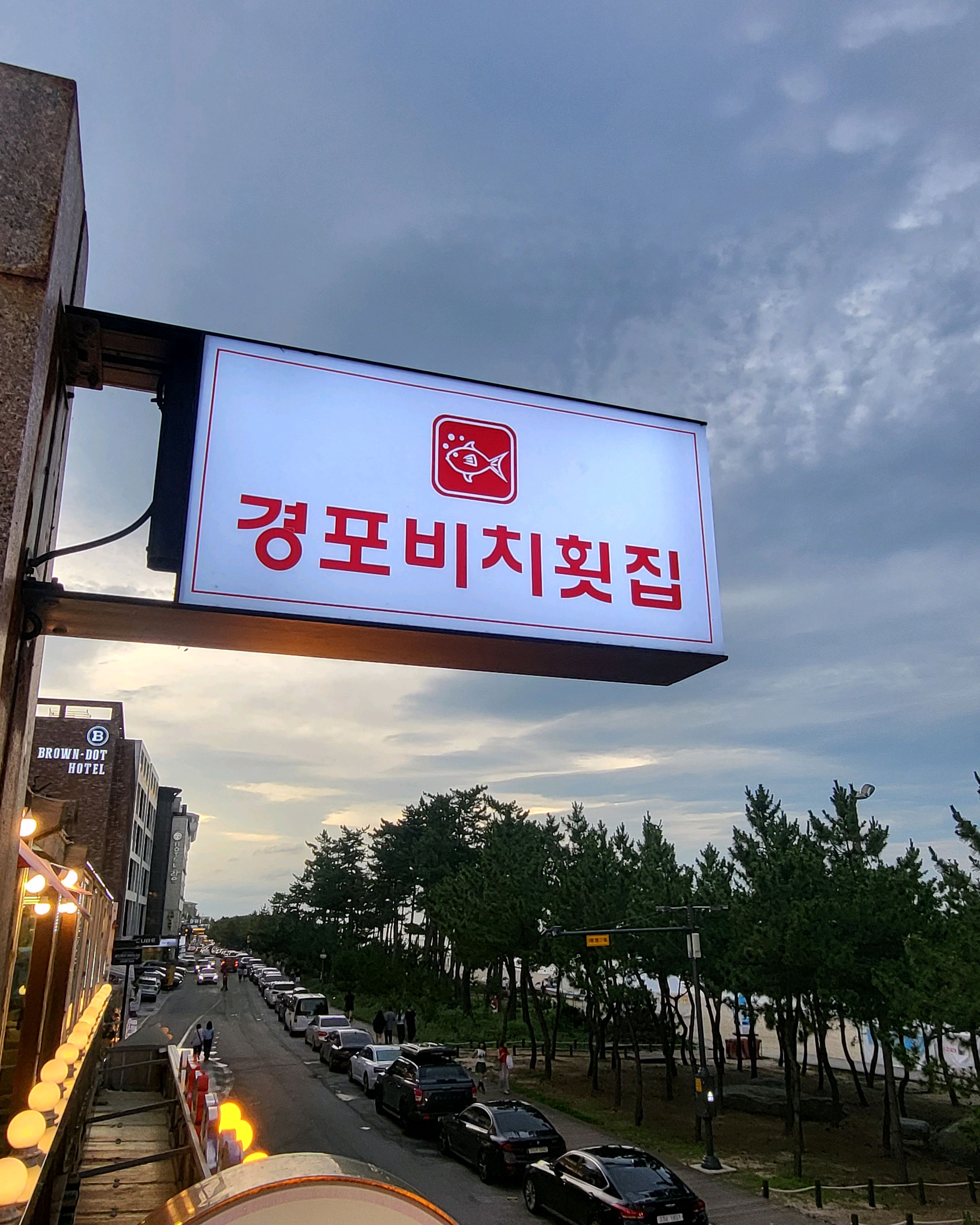 바다가보이는 2층 테라스에 자리잡으니 시원하고 분위기도 너무좋네요 - 경포대 맛집 경포비치횟집