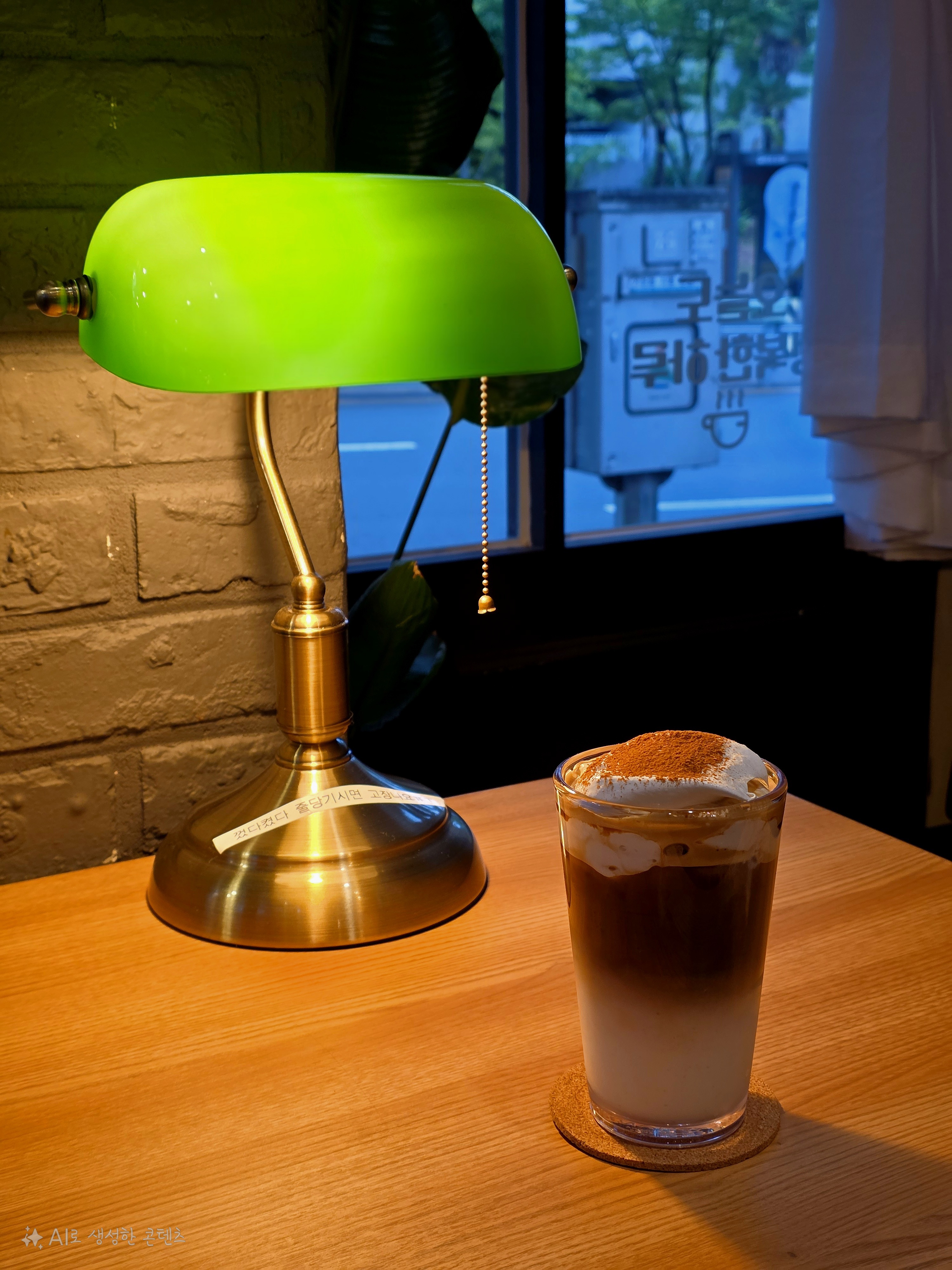 라떼와 테이블 램프.
