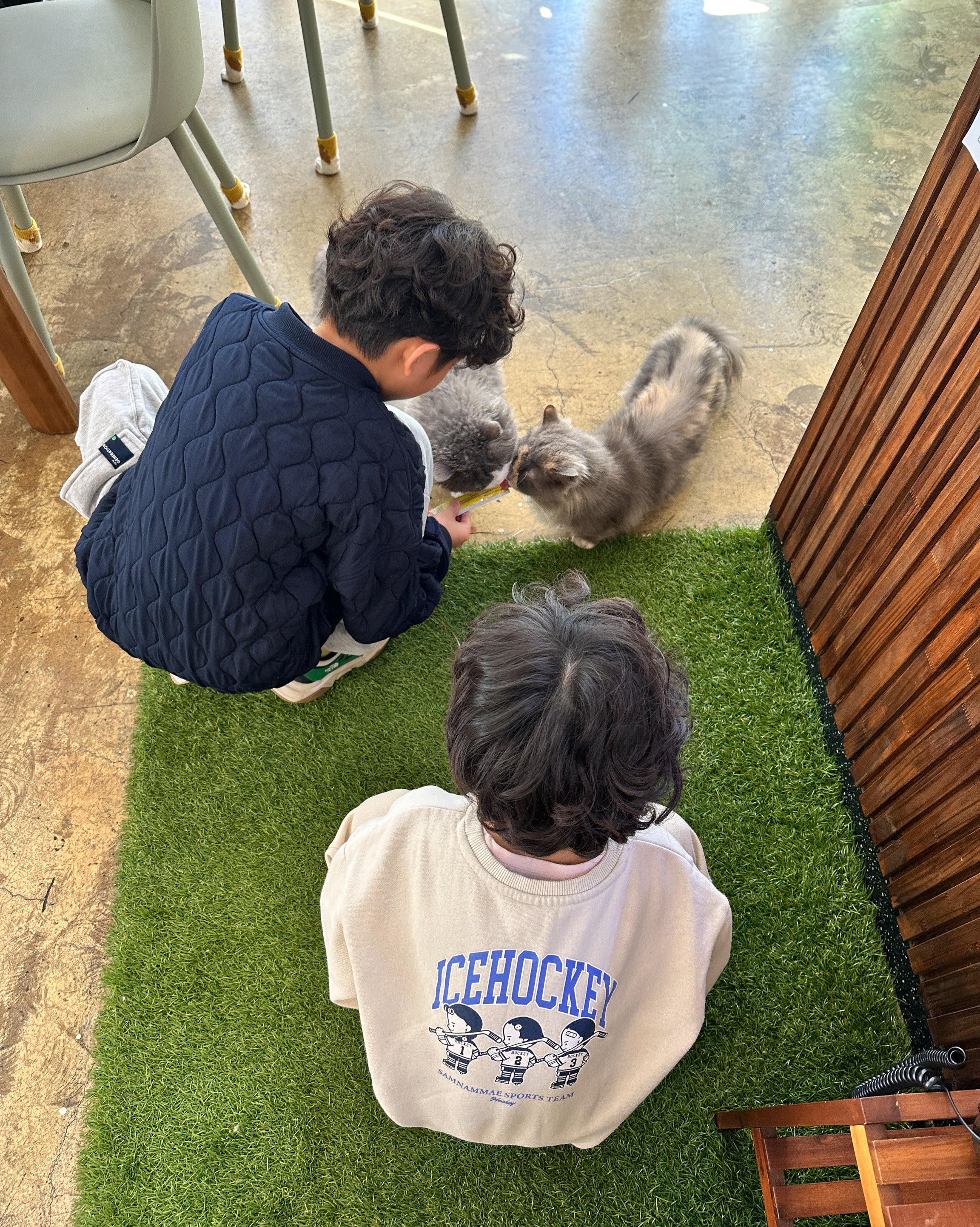 사장님께서 너무 친절하셔요! 야옹이먹이도 주시고 남자아이들 게임도 시켜주셨어요 ㅎㅎㅎ - 불당동 맛집 카페디스커스