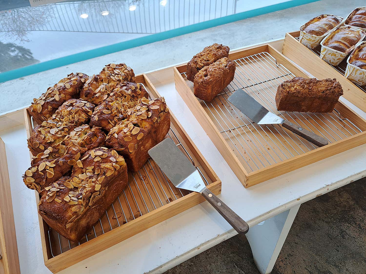 갓 구운 빵들이 담긴 쟁반