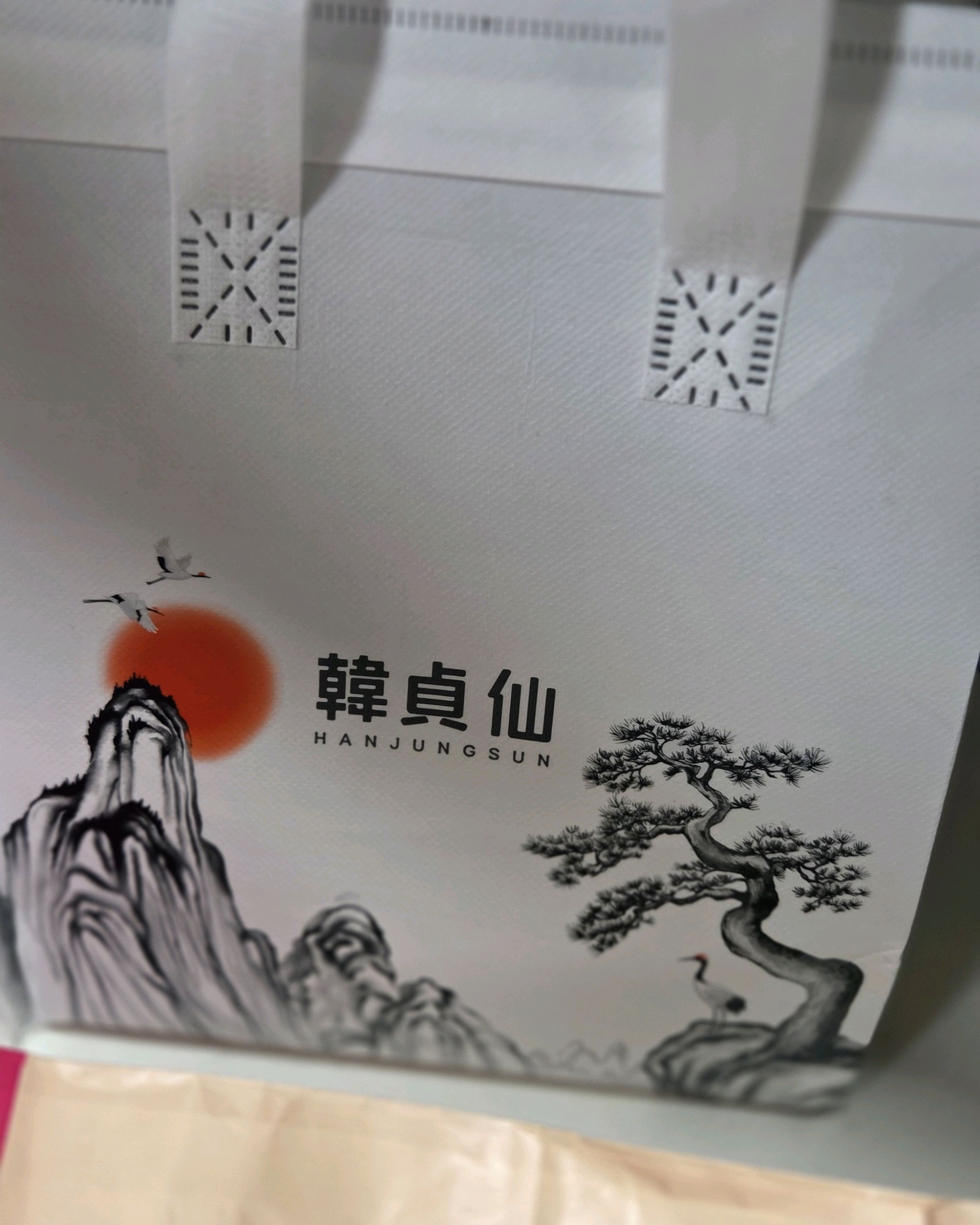 한정선 로고가 새겨진 쇼핑백