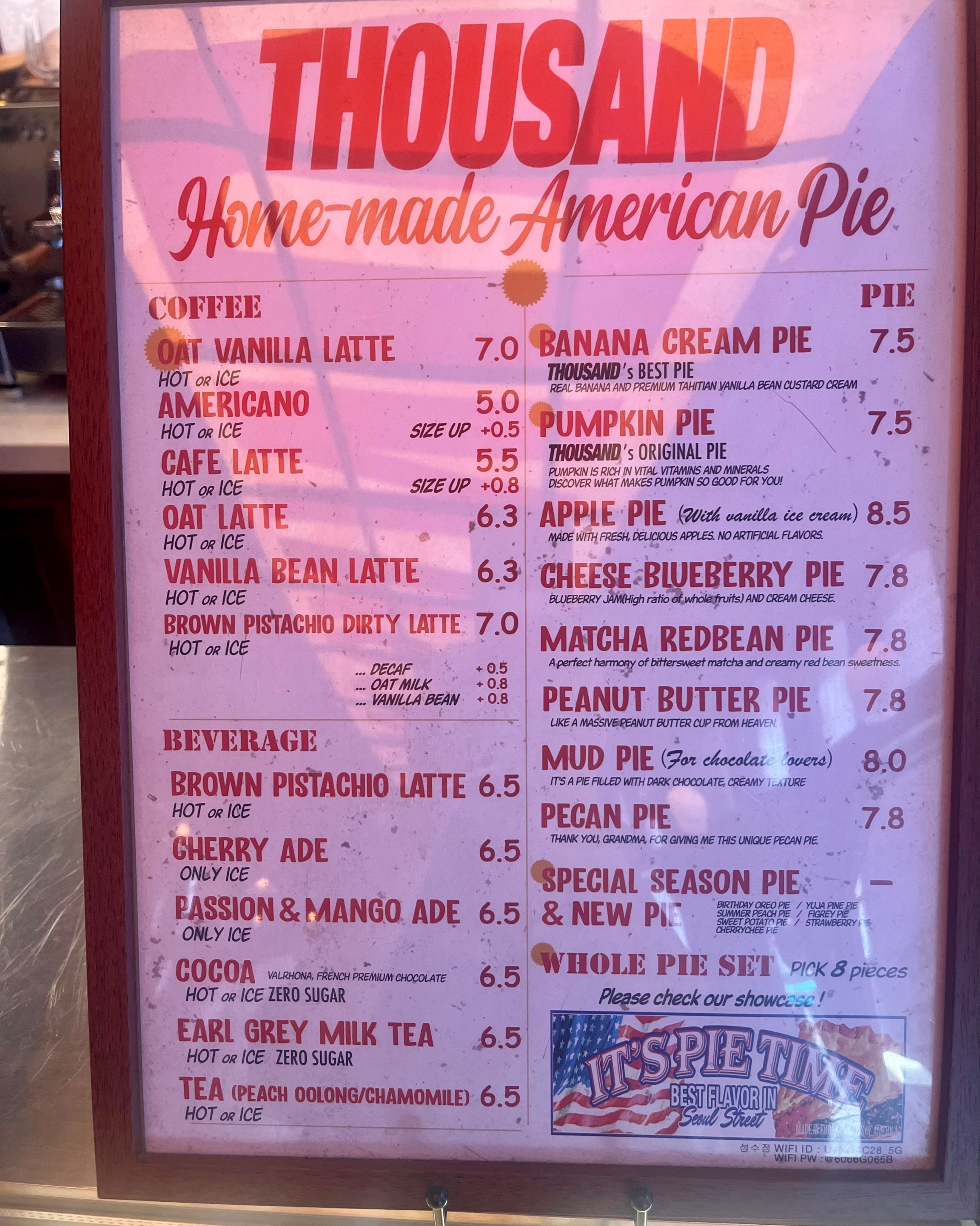 Menu board