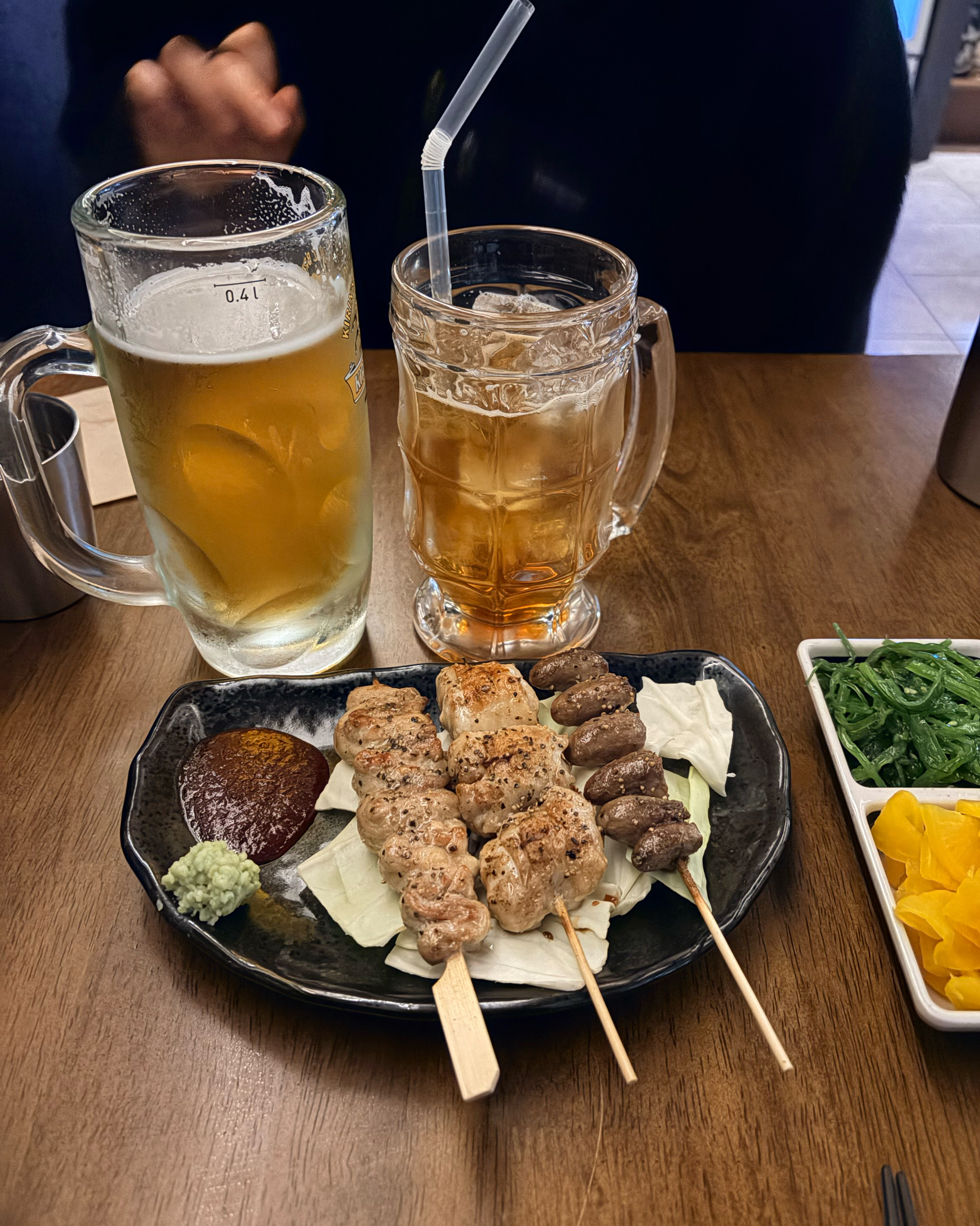 기린 생맥주와 꼬치